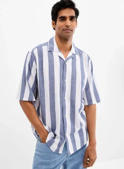 Vertical stripe camp shirt