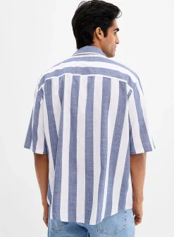Vertical stripe camp shirt