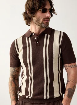Vertical stripe knit polo