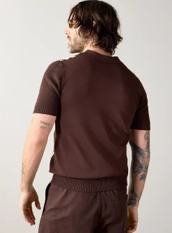 Vertical stripe knit polo