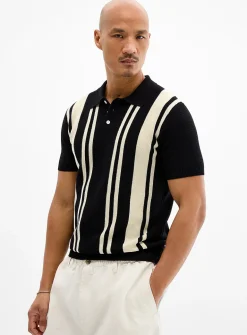 Vertical stripe knit polo