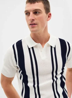 Vertical stripe knit polo