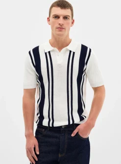 Vertical stripe knit polo
