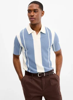 Vertical stripe ribbed polo