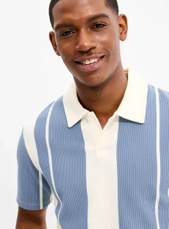 Vertical stripe ribbed polo