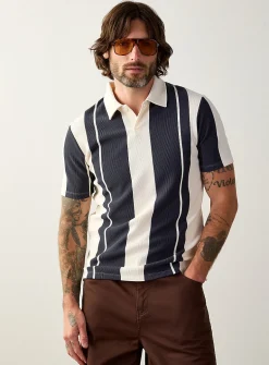 Vertical stripe ribbed polo