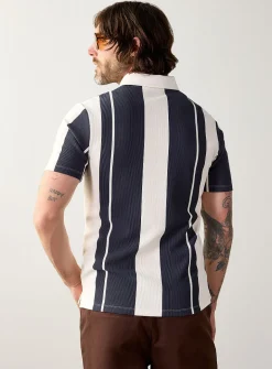 Vertical stripe ribbed polo