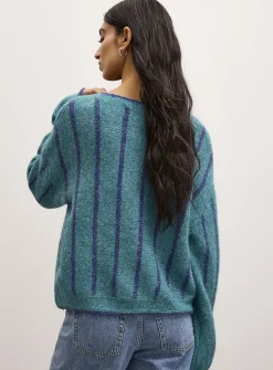Vertical stripe wool-blend cardigan
