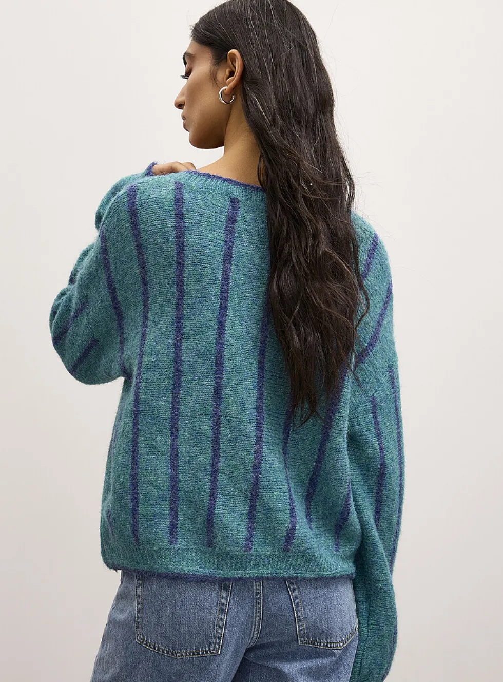 Vertical stripe wool-blend cardigan