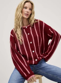 Vertical stripe wool-blend cardigan