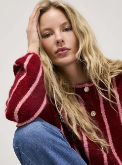 Vertical stripe wool-blend cardigan