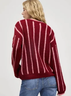 Vertical stripe wool-blend cardigan