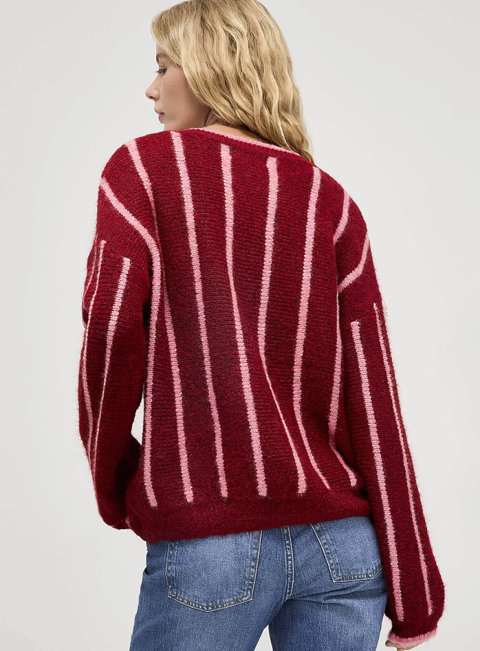 Vertical stripe wool-blend cardigan