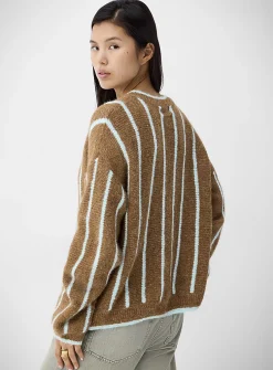 Vertical stripe wool-blend cardigan