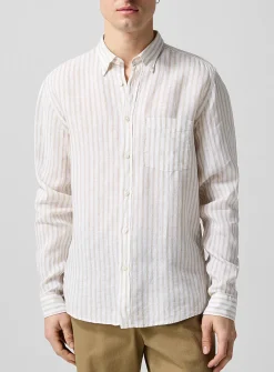 Vertical stripes pure linen shirt