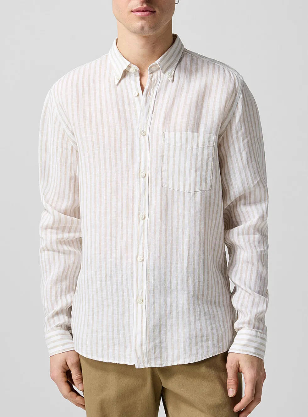 Vertical stripes pure linen shirt