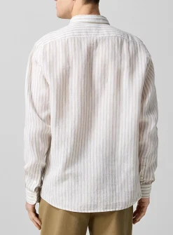 Vertical stripes pure linen shirt