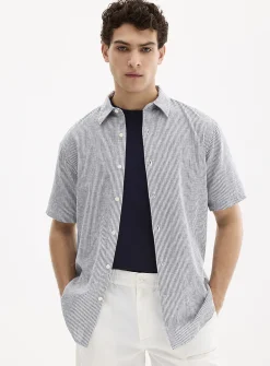 Vertical twin-stripe linen shirt