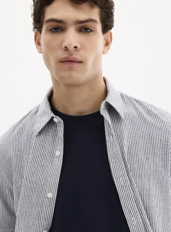Vertical twin-stripe linen shirt