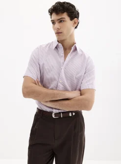 Vertical twin-stripe linen shirt