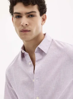 Vertical twin-stripe linen shirt
