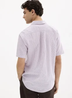 Vertical twin-stripe linen shirt