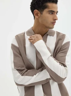 Vertical-stripe Johnny-collar polo
