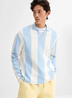 Vertical-stripe Johnny-collar polo