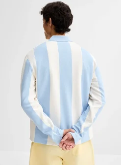 Vertical-stripe Johnny-collar polo