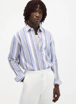 Vertical-stripe linen shirt