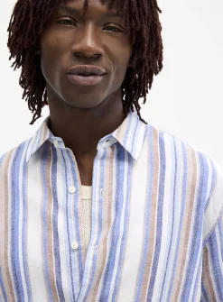 Vertical-stripe linen shirt