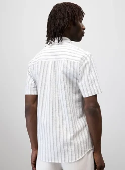 Vertical-stripe seersucker shirt