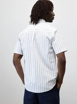 Vertical-stripe seersucker shirt