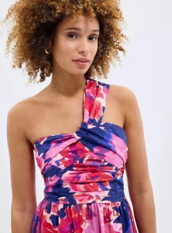 Vibrant floral one-shoulder dress