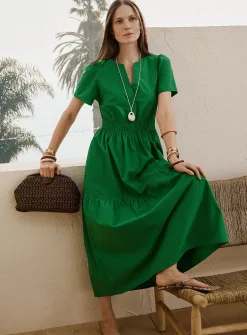 Vibrant green tiered poplin dress