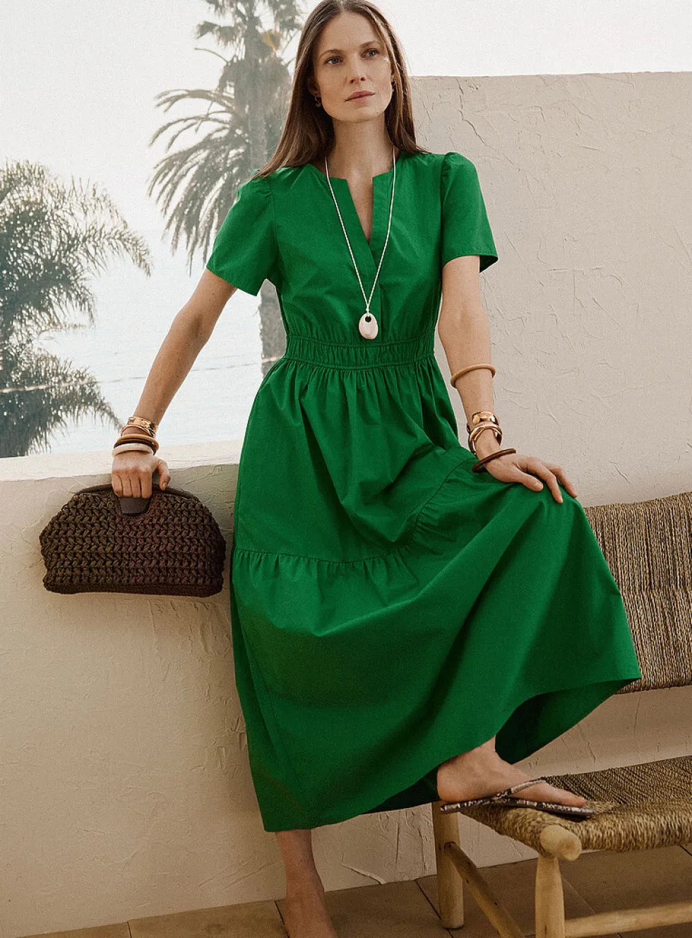 Vibrant green tiered poplin dress
