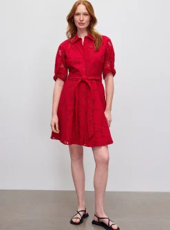 Vibrant red broderie anglaise shirtdress