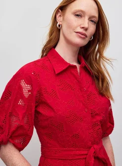 Vibrant red broderie anglaise shirtdress