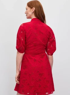Vibrant red broderie anglaise shirtdress