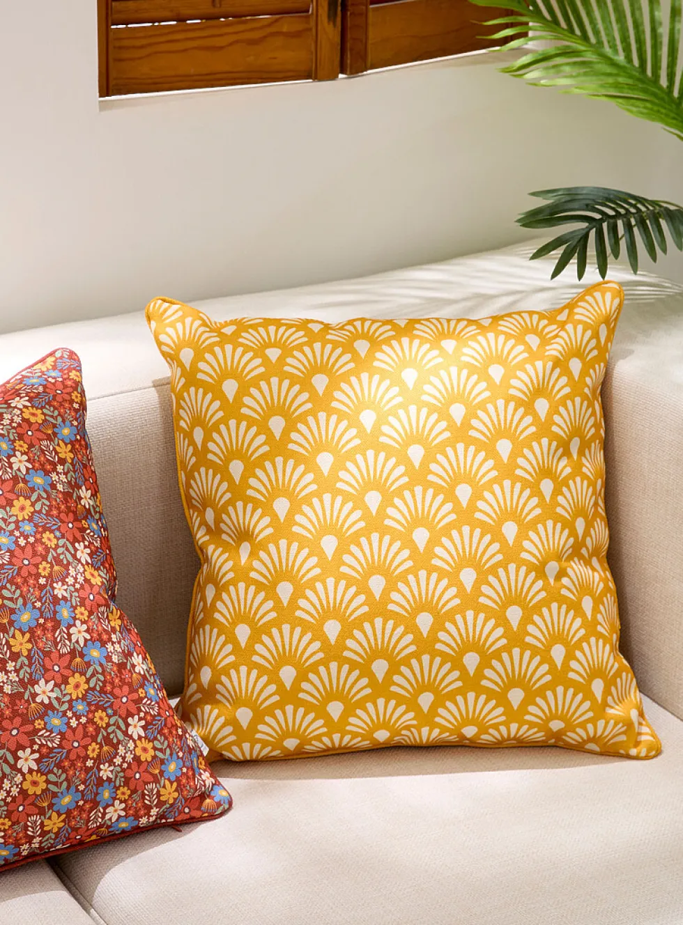 Vibrant yellow removable-cover outdoor cushion