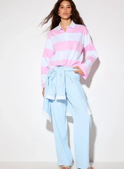 Vilma broad pink stripes long-sleeve polo shirt