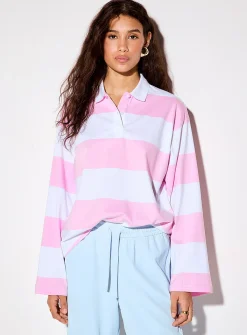 Vilma broad pink stripes long-sleeve polo shirt