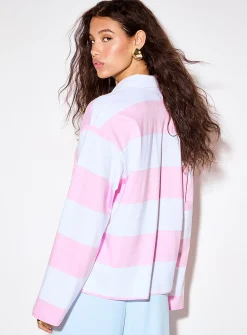 Vilma broad pink stripes long-sleeve polo shirt