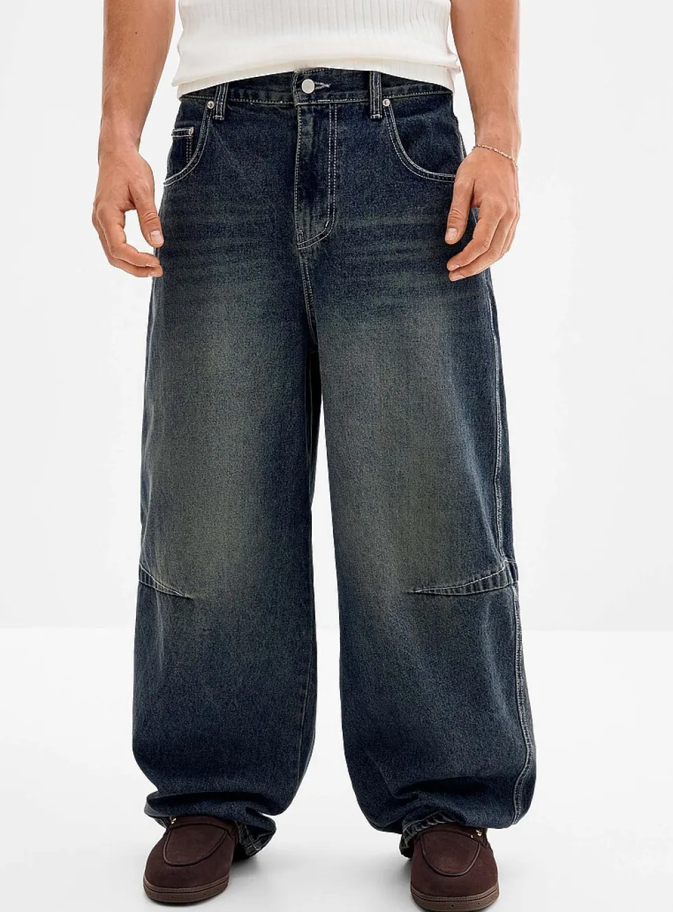 Vintage blue darted-knee baggy jean