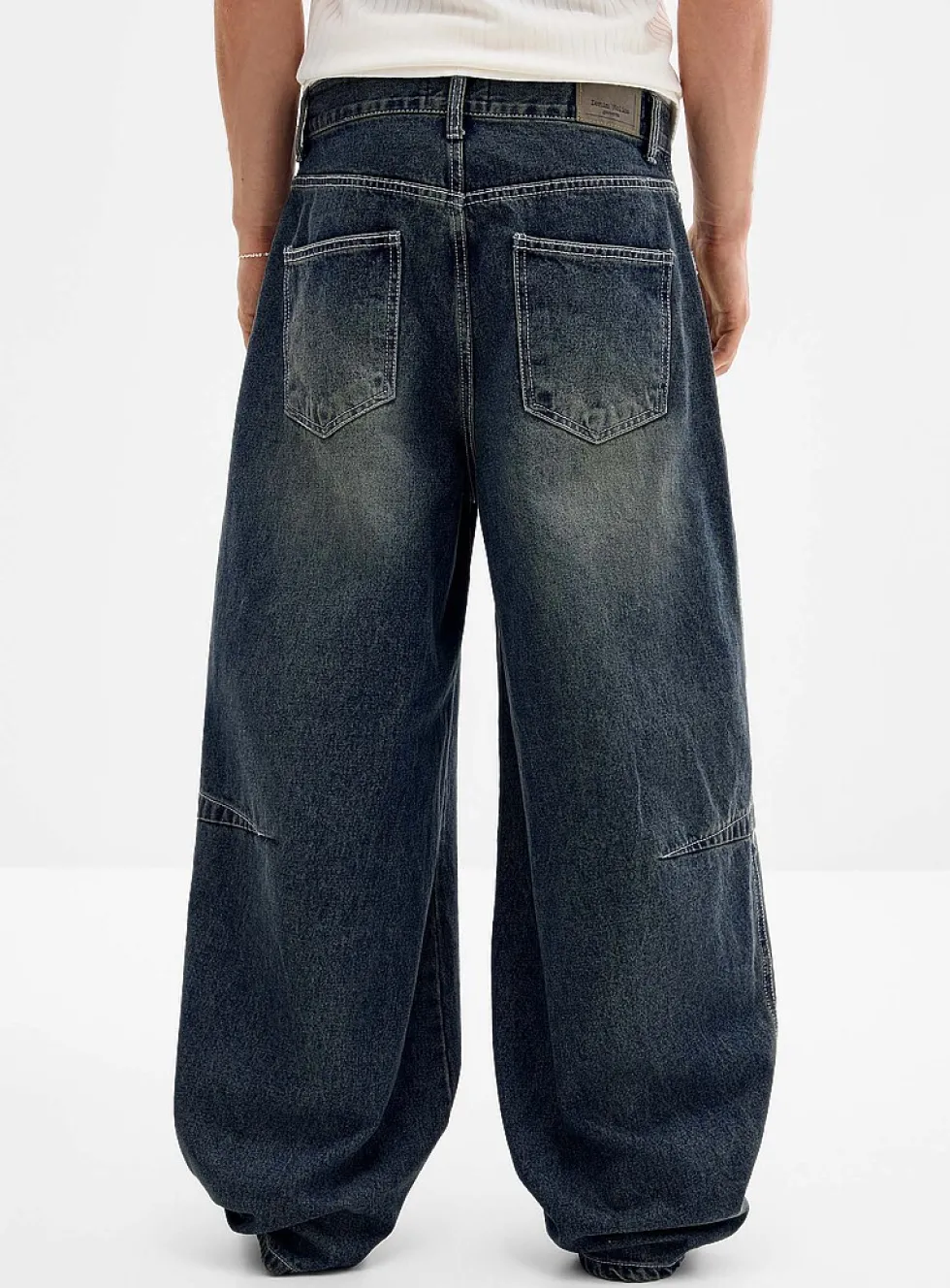 Vintage blue darted-knee baggy jean
