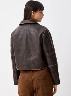 Vintage-style faux-leather coat