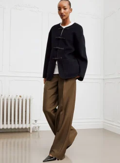 Virgin wool and mohair wide-leg pant