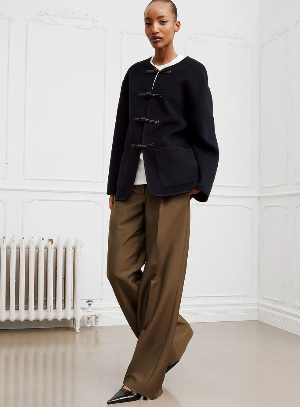 Virgin wool and mohair wide-leg pant