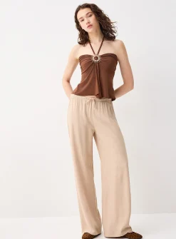 Viscose and linen wide-leg pant