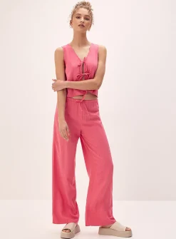 Viscose and linen wide-leg pant